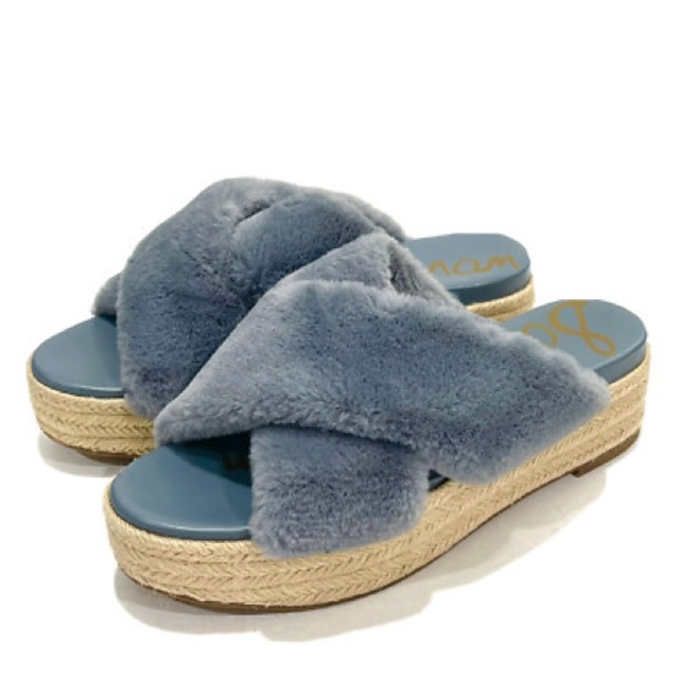 Sam Edelman Blue Zia Daux Fur Espadrille Sandals 9 US